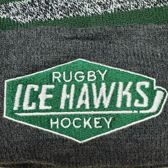 CapAmerica Rugby Ice Hawks Hockey Pom Beanie Green Gray Knit Hat NWT Winter ❄️ - Picture 2 of 6